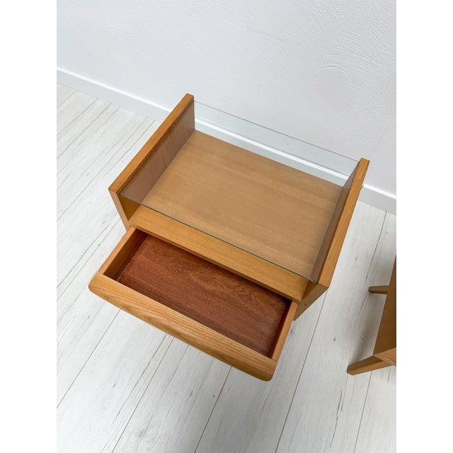 Mid-Century Walnut Nightstands with Glass Shelves, 1960s, Set of 2 For Sale - Image 9 of 10