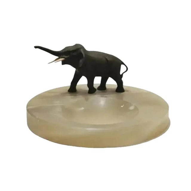 Art Deco Vienna Austrian Bronze Elephant on Green Onyx Marble Tray, Circa 1920s For Sale - Image 3 of 9
