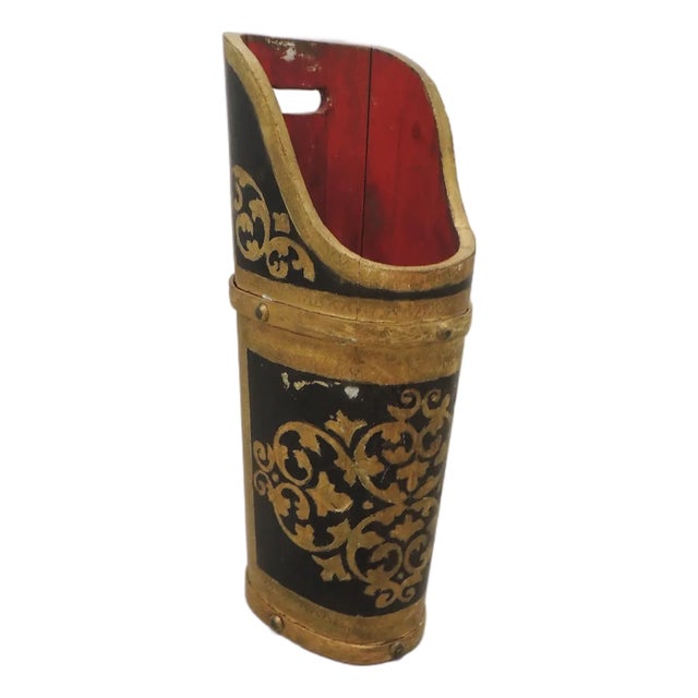 Vintage Gold and Black Tall Florentine Umbrella Stand With Handle For Sale