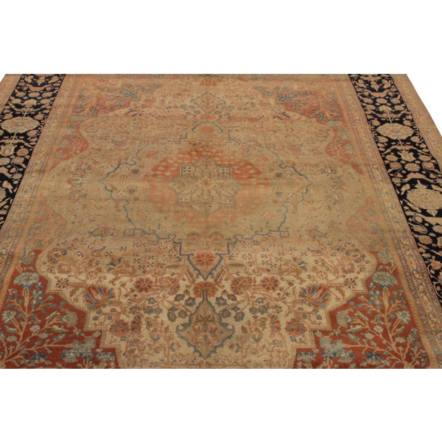 Rug & Kilim Hand-Knotted Antique Mohtashem Rug in Beige Brown and Red Medallion Pattern For Sale - Image 4 of 6
