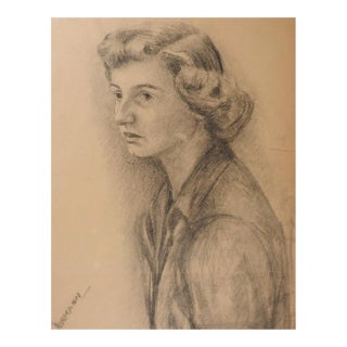 Vintage Charles Normann Female Charcoal Portrait Drawing For Sale