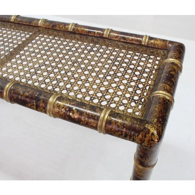 Early 20th Century Mid-Century Modern Gold and Amber Faux Bamboo Cane Top Console Table For Sale - Image 5 of 7
