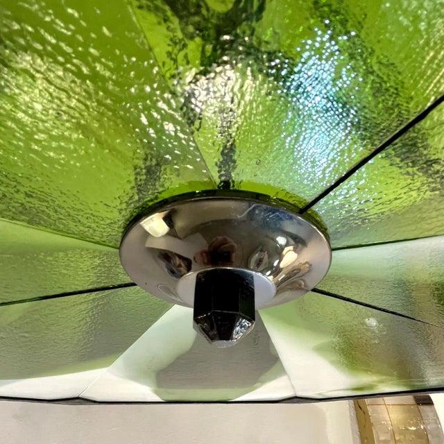 Black 1930s Italian Art Deco White Green Murano Glass Black Iron Lantern For Sale - Image 8 of 12