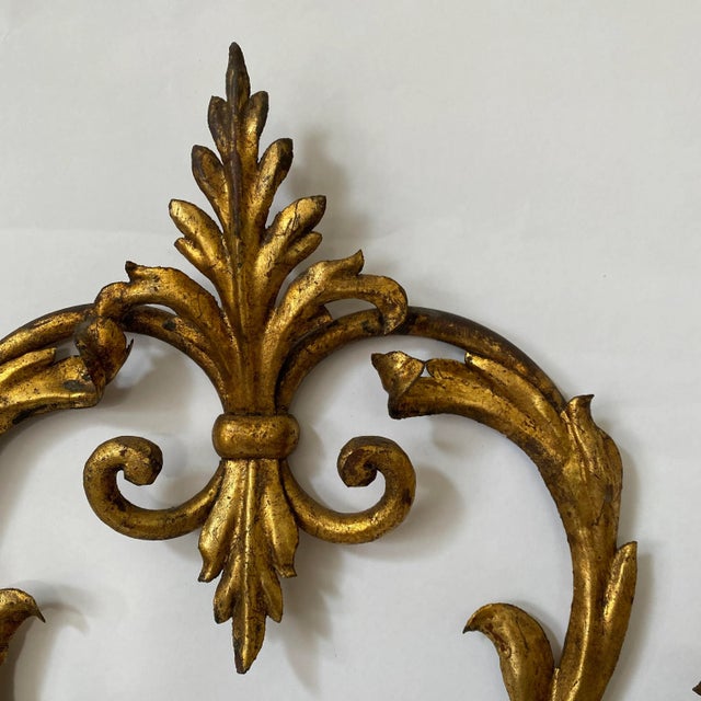 Early 20th Century Vintage Spanish Gilded Metal Candle Wall Sconce For Sale - Image 5 of 10