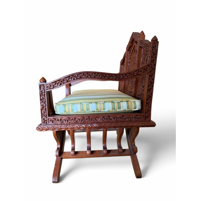 Brown Vintage Thai Hand-Carved Teak Elephant Motif Settee / Currule Chair For Sale - Image 8 of 8