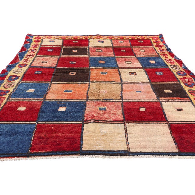 Mid-Century Modern Vintage Persian Lori Checkerboard Rug - 05'01 X 07'01 For Sale - Image 3 of 9