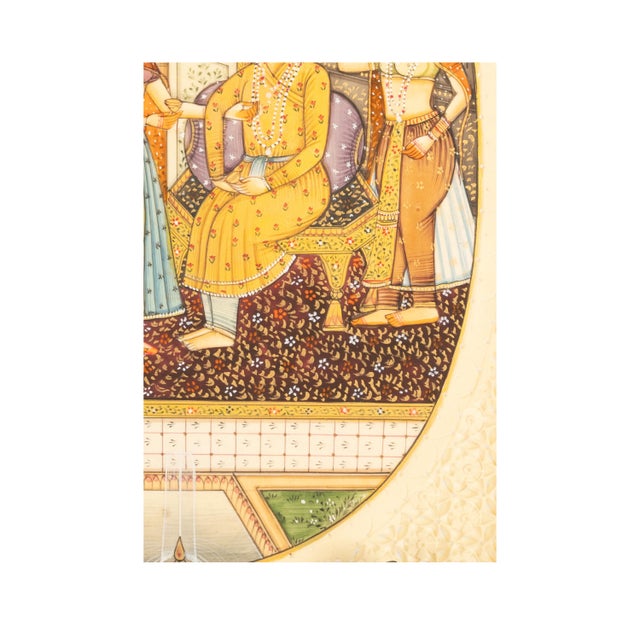 Antique Indian Mughal Miniature Royal Court Women Shah Watercolor Painting 1900 For Sale - Image 11 of 11