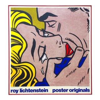 Roy Lichtenstein Vintage 1980 Silkscreen Print Framed Collector's Pop Art Poster " Kiss V " 1964 For Sale