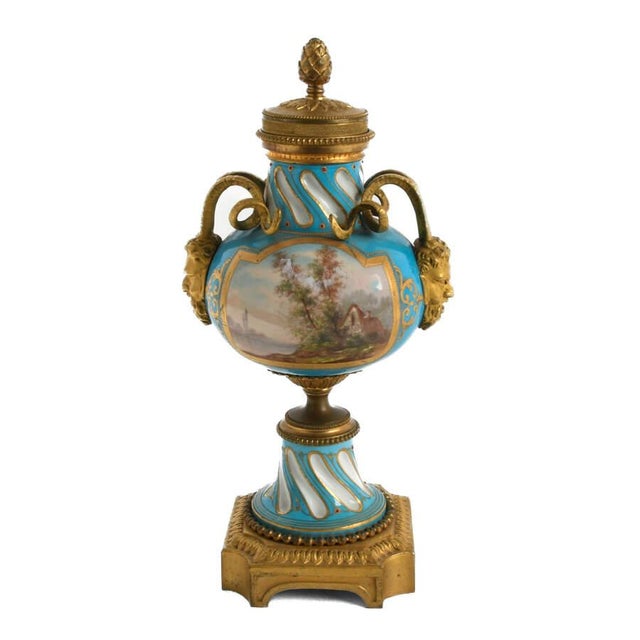 19th Century Sèvres-Style Hand-Painted Gilt Bronze and Porcelain Urn For Sale - Image 4 of 8
