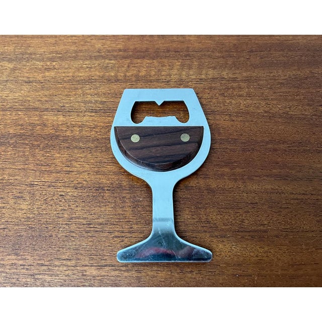 Mid-Century Wine Glass-Shaped Bottle Opener in Metal and Wood, 1960s For Sale - Image 6 of 14
