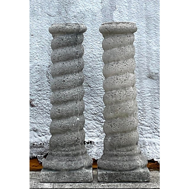 Vintage Regency Cast Concrete Spiral Columns - a Pair For Sale - Image 13 of 17