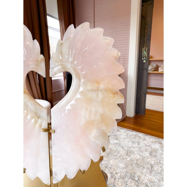 Monumental Rose Quartz “Winged Form” Sculpture With Golden Healer Inclusions – 28.5” Statement Piece For Sale - Image 12 of 18