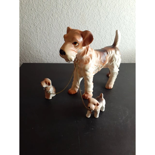 These are GORGEOUS Vintage Bisque Airedale Terrier Doggie with Pups Figurines Set of 3. Procured at auction BOX 34