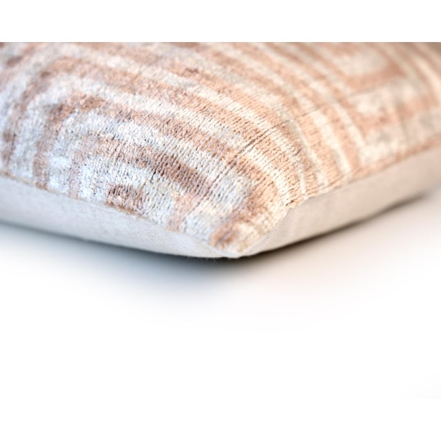 Beige Beige Geometric Silk Velvet Pillow 16x24 Handmade Luxury Cushion For Sale - Image 8 of 8