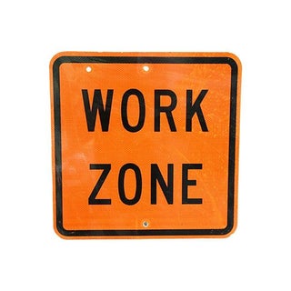 Vintage 1980s Authentic Metal Work Zone Sign For Sale
