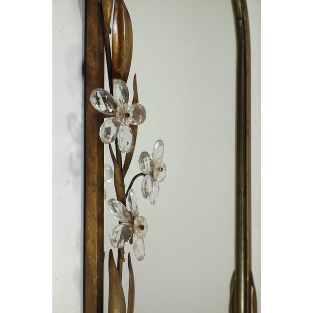 Italian Glass Flowers Gold Metal Mirror with Lamp from Banci, Firenze, 1970s For Sale - Image 9 of 12