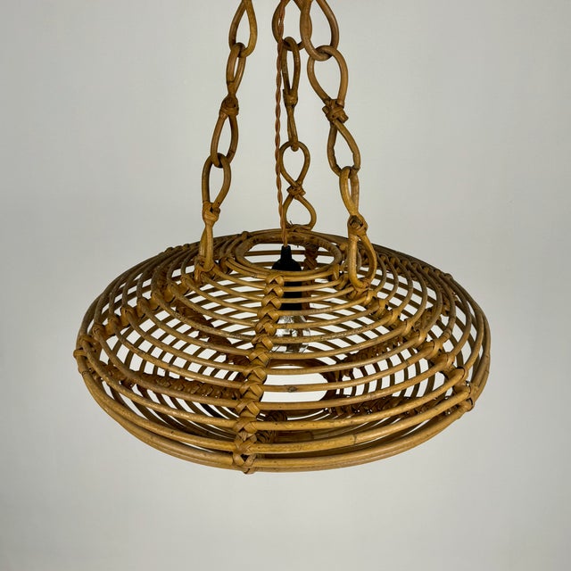 Mid-Century Italian Bamboo Rattan UFO Pendant Lamp, 1960s For Sale - Image 6 of 8