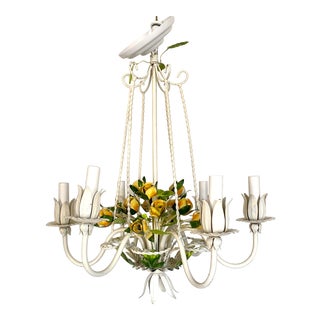 Vintage Mid 20th Century 6 Arm Tole Chandelier For Sale