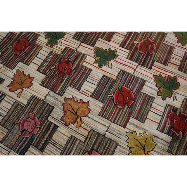 1920s 1920s Multicolor Floral Folk Art Antique American Hooked Rug 5'10" X 11'10" Handknotted Wool Carpet For Sale - Image 5 of 6