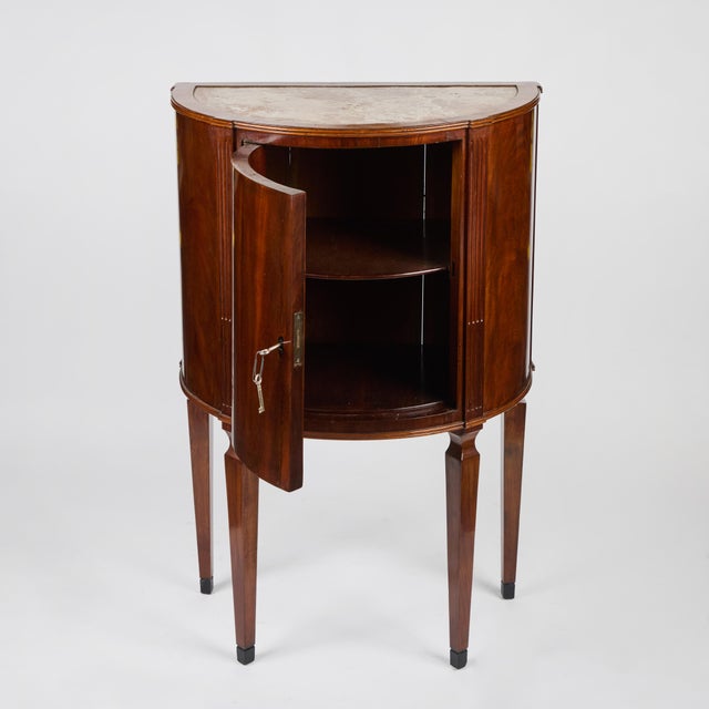 1900s Pair Antique Cherry Wood Demi-Lune Cabinets With Marble Tops For Sale - Image 11 of 12