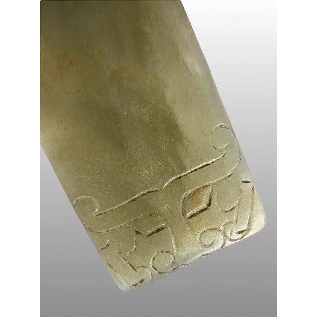 Gray Antique Chinese Jade Sleeping Dragon (Chilong) Scholars Scroll Weight, Inscribed For Sale - Image 8 of 14