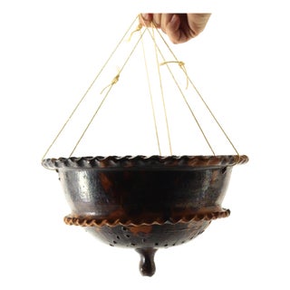 Circa 1900 Barrio De La Luz Puebla Pottery Hanging Planter Cache Pot Barro Vidriado For Sale