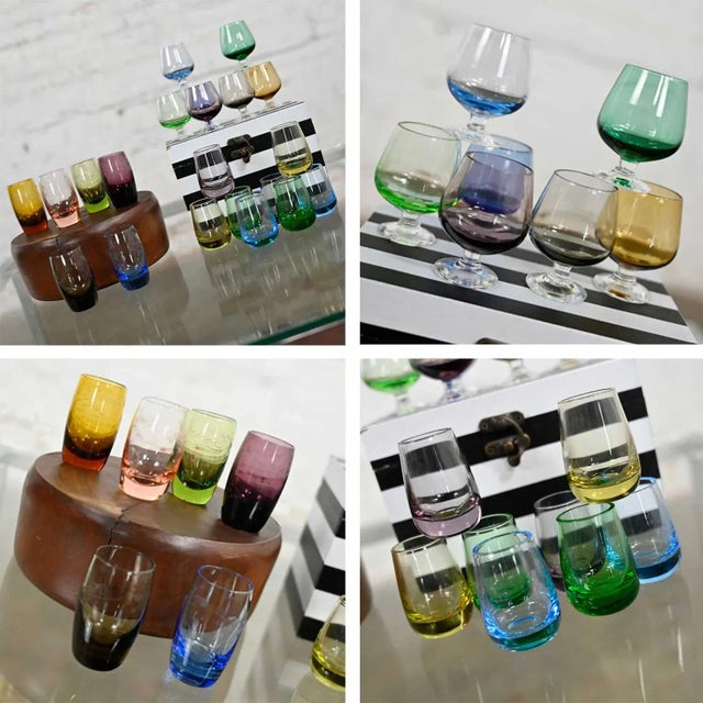 Vintage Set of 21 Blown Glass Multi Color Small Cocktail Snifters Cordials or Shot Glasses 3 Sizes For Sale - Image 10 of 13
