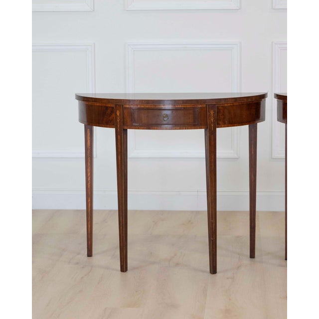 Brown Pair of English 19th Century Demi-Lune Side Tables For Sale - Image 8 of 12