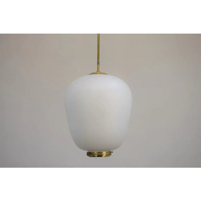 Suspension Lamp in Opaline Glass and Brass, Italy, 1950s For Sale - Image 4 of 12
