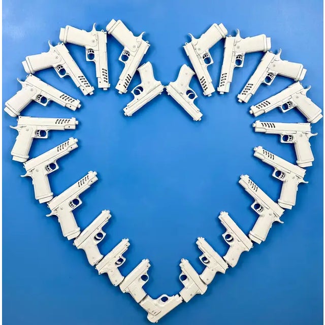 Contemporary Charles Gitnick Heart of Guns Blue Conceptual Mixed Media 2024 For Sale - Image 3 of 17