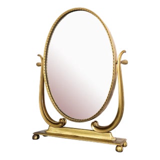 Table Mirror in Brass Vintage Toiletlet 40 50 For Sale