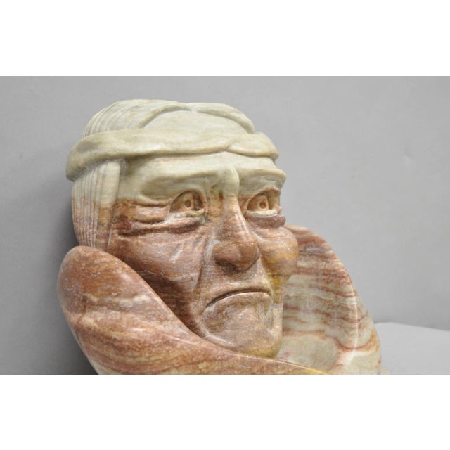 Vintage Seymour Shuren Modern Carved Pink Marble Native American Bust Sculpture For Sale - Image 13 of 18