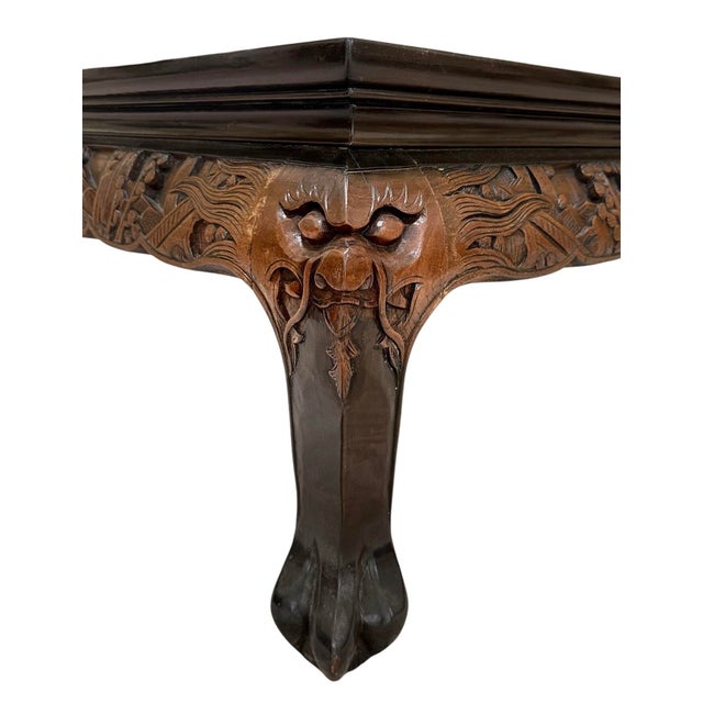 Mid 20th Century Asian Hand-Carved Solid Teak Coffee Table - Glass Top, For Sale - Image 9 of 12