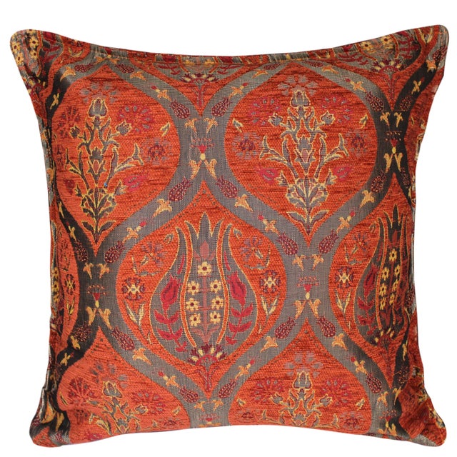 Burnt Orange Time Less Shabby Chic Ikat Turkish Throw Pillow For Sale - Image 8 of 9