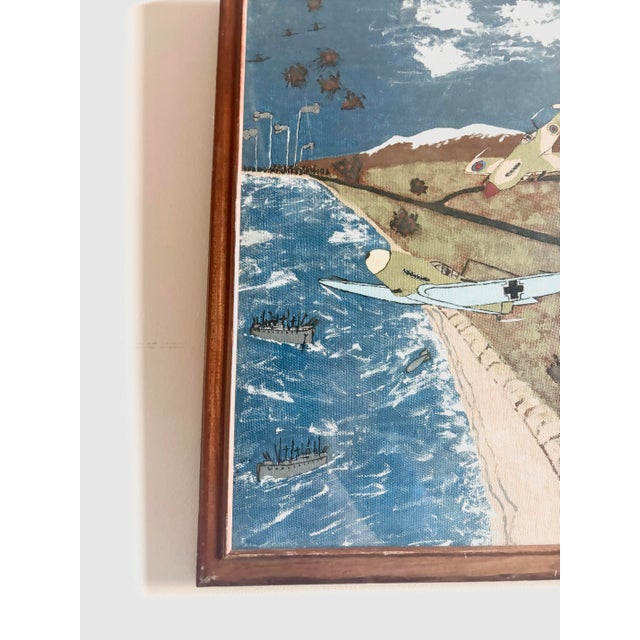 Textile 1980s WWII Narrative Battle Scene Folk Art Painting, Signed Gilbert W. Schuett For Sale - Image 7 of 11