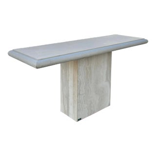 Italian Rectangular Travertine Console or Sofa Table With Pedestal Base For Sale