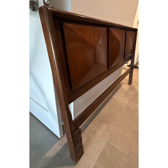 Wood 1960s Vintage Diamond Walnut Queen, Headboard For Sale - Image 7 of 8