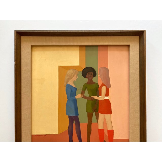 This Pierre Georgeot rare vintage 1970 Mid Century Modernist " Trois Aimes " original signed one of a kind custom framed...