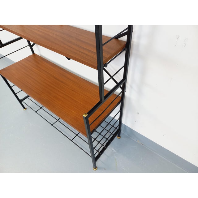 Tan Vintage Italian Teak and Metal Bookcase, 1960s For Sale - Image 8 of 15