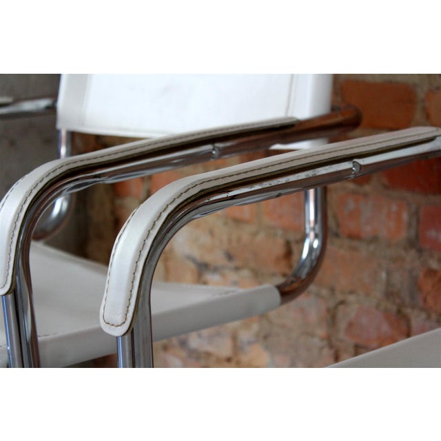 Silver Vintage Italian White Leather and Chrome Cantilever Chairs, Italy, 1980s, Set of 4 For Sale - Image 8 of 18