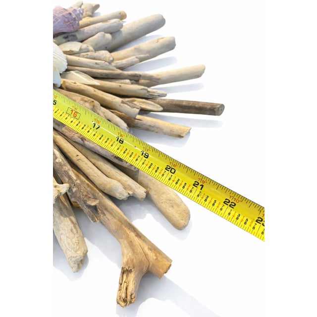 2010s Handcrafted Front Door Wreath Driftwood & Seashell Sunburst Mirror – Coastal Organic Wall Decor – 23 For Sale - Image 5 of 6