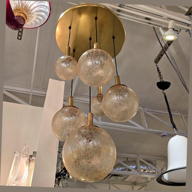 1970s Murano Glass and Brass Flush Mount Chandelier For Sale In Dallas - Image 6 of 11