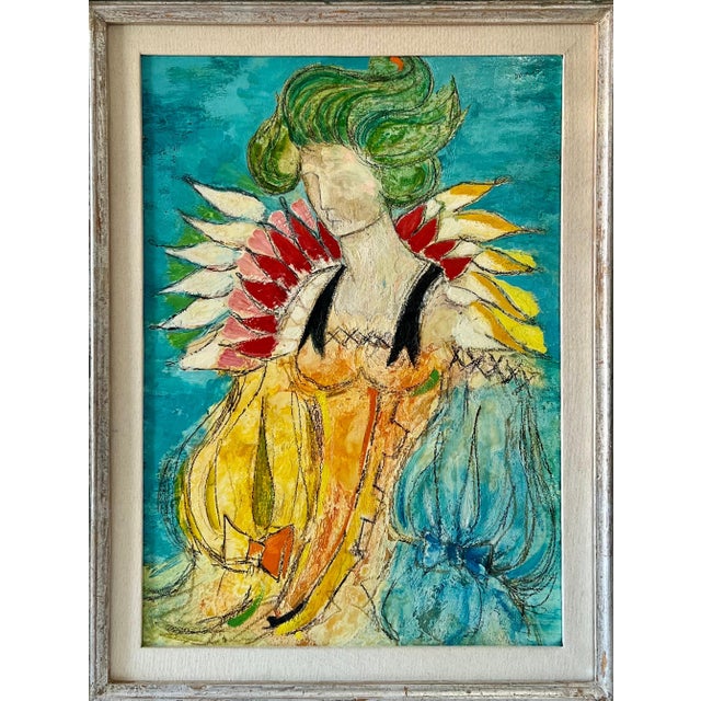 Paint Lazzaro Donati, Italian Modernist Surrealist Woman Color Oil Painting Lazzaro Donati La Regina, 1961 For Sale - Image 7 of 14