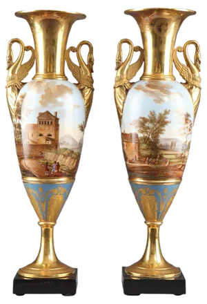 Large Empire Period Fuseau Vases in Porcelain of Paris, Set of 2