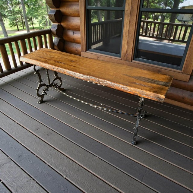 SOLID, heavy rustic live edge bench. So much character to this piece with the live edge and worm markings, it will be a...