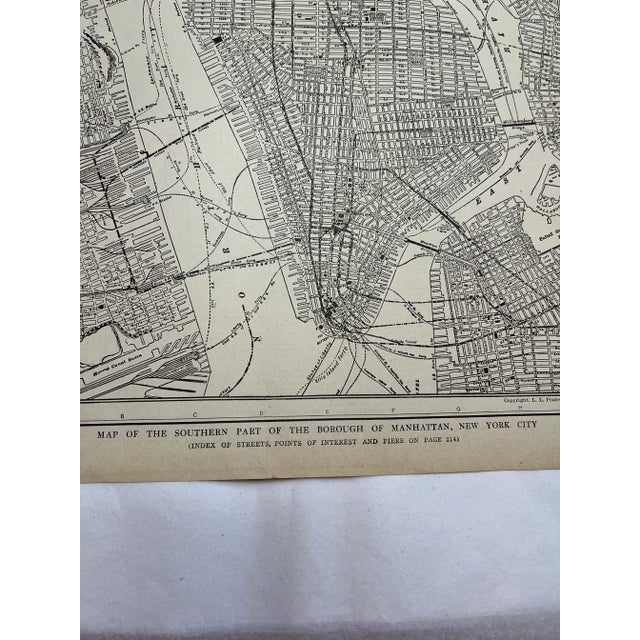 Early 1920s map of southern Manhattan about 10.5”x15”. There is discoloration to paper consistent with age. Some wear to...