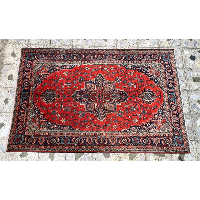 Brick Red Real Oushak Hand Knotted Antique Rug 4'1 X 6'8 For Sale - Image 8 of 11