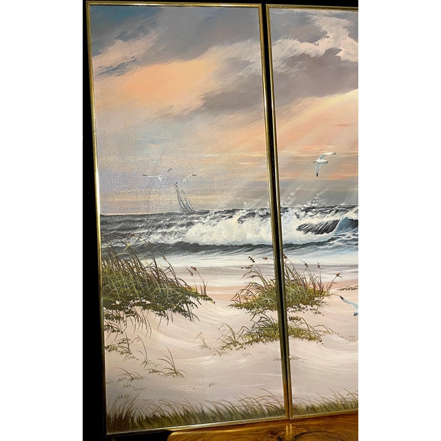 1970s Vintage Rare Original Ben Cannon Triptych Coastal Oil Paintings For Sale - Image 5 of 6