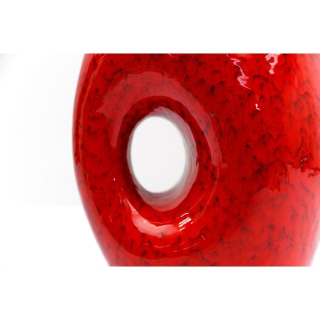 Vintage Red and White Fat Lava Vase, 1950s For Sale - Image 9 of 11