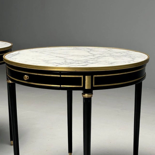 Wood Hollywood Regency, Louis XVI Style, Bouiliotte End Tables, Black Paint, Bronze For Sale - Image 7 of 12
